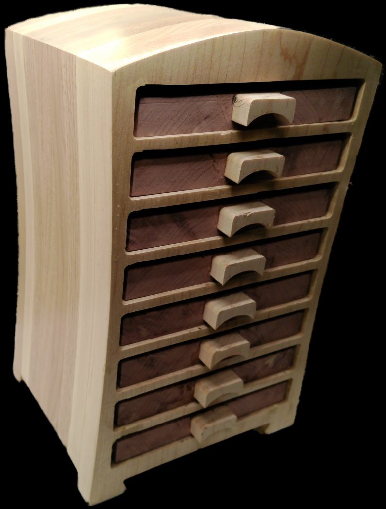 Handcrafted hardwood keepsake or jewelry box with layered drawer design